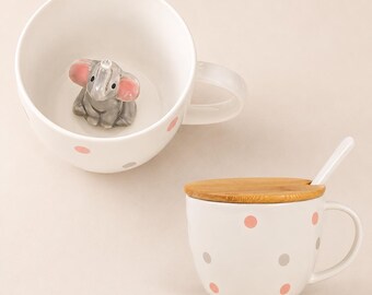 Jolie tasse à café éléphant avec couvercle, tasse à thé en céramique, cadeau pour femme, anniversaire de meilleure amie
