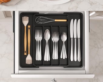Extendable Cutlery Drawer Organizer | Adjustable Cutlery Tray | Expandable Kitchen Drawer Storage for Spoons, Forks & Knives
