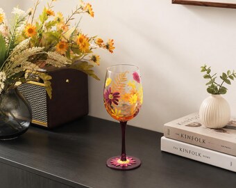 Forever Flower Wine Glass 15oz Hand Painted Wine Glasses, Colorful Wine Glasses Birthday Wedding Gifts for Women