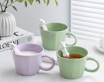 Cute 3D Bunny Coffee Mug Ceramic Easter Rabbit Cup with Spoon Gift for Women Kids