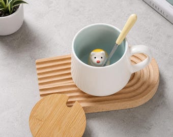 Cute Hedgehog Coffee Mug with Spoon and Lid, Kawaii Gift for Women, Mom, Friend, Birthday