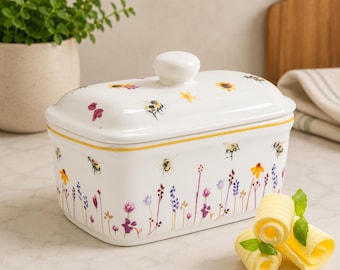 Butter Dish | Elegant Ceramic Covered Butter Dish with Art Nouveau Design | Perfect for Everyday Use or Display | Timeless Home Décor