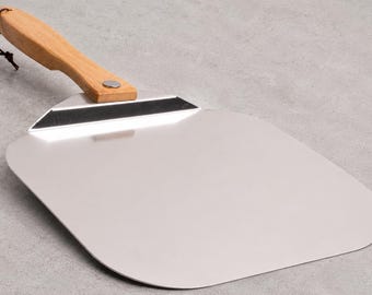 Foldable Pizza Peel for Pizza Oven, Pizza Paddle with Wooden Handle, Metal Pizza Server, Safety Backstep Design, Pizza Baking Accessory