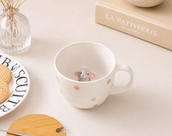 Cute Elephant Coffee Mug with Lid Ceramic Tea Cup Gift for Women Best Friend Birthday