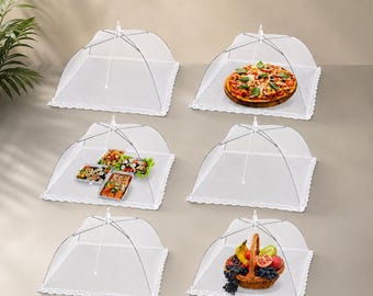 Mesh Food Cover Tent Set of 6, Pop Up Screen Net Umbrella, Outdoor Picnic BBQ Food Protector, Reusable Fly Bug Cover for Plates and Dishes