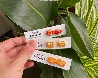 Mini Pastry Stud Earrings | Kawaii Bakery Earrings | Croissant Pretzel Cookie Studs | Cute Food Jewellery Gift