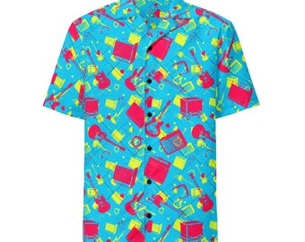 Día de concierto — Prueba de sonido Camisa de manga corta con botones, color azul / estampado integral