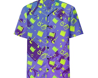 Tone Chaser Button-Down Shirt - Farbverlauf Lila Neon Gelb Gitarre Amp Print