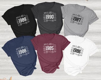 Personalized 1990 Birthday Shirt Custom Year Retro 80s 90s Nostalgia Tee