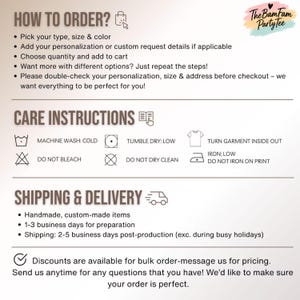 The image is a text-based interface with instructions and information about ordering, care instructions, and shipping and delivery options.