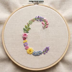 Stick and Stitch Hand Embroidery Flowers Monogram letter C Stabilizer Pack | Wash Away Embroidery Transfer |  Sewing Craft Supply