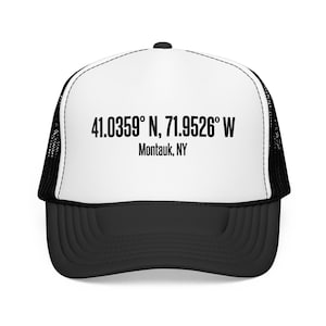 41.0359 N 71.9526 W Montauk, NY Foam Trucker Hat | Coordinates Cap