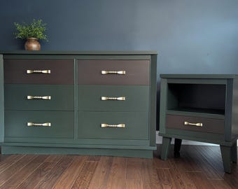 Vintage Solid Wood Dresser & Nightstand Set | Organic Modern | Mid-Century Inspired | Refinished Bedroom Furniture