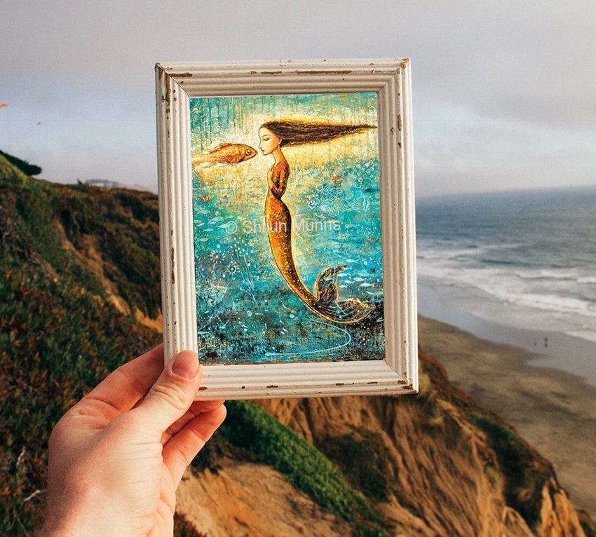 Mermaid Art Print,mystical Mermaid Blue Giclee Print on Canvas by ...