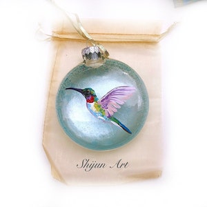 Christmas Hummingbird ornament:Blue Flat Hand painted glass ornament-Christmas gift-Holiday gifts for hummingbird Lovers image 4