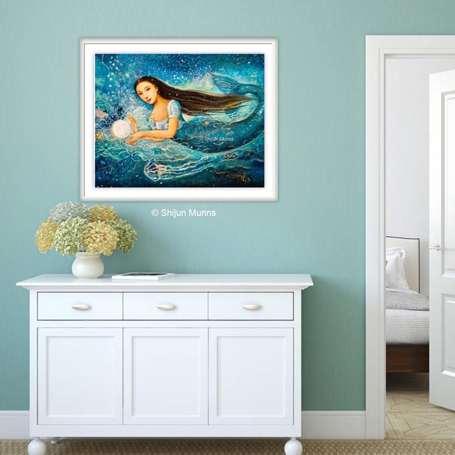 Mermaid Art Print, Mystic Mermaid-pearl-blue Giclee Print on Canvas or ...
