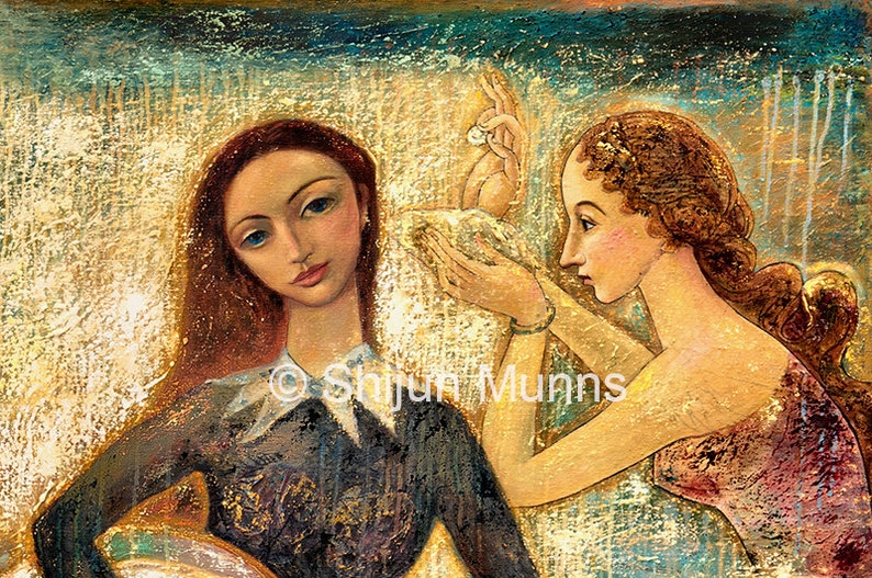 Mermaid art print, Mermaids Playing Music Under Sea-blue giclee print on canvas or paper by Shijun Munns-Fantasy art-oil painting-Signed image 2