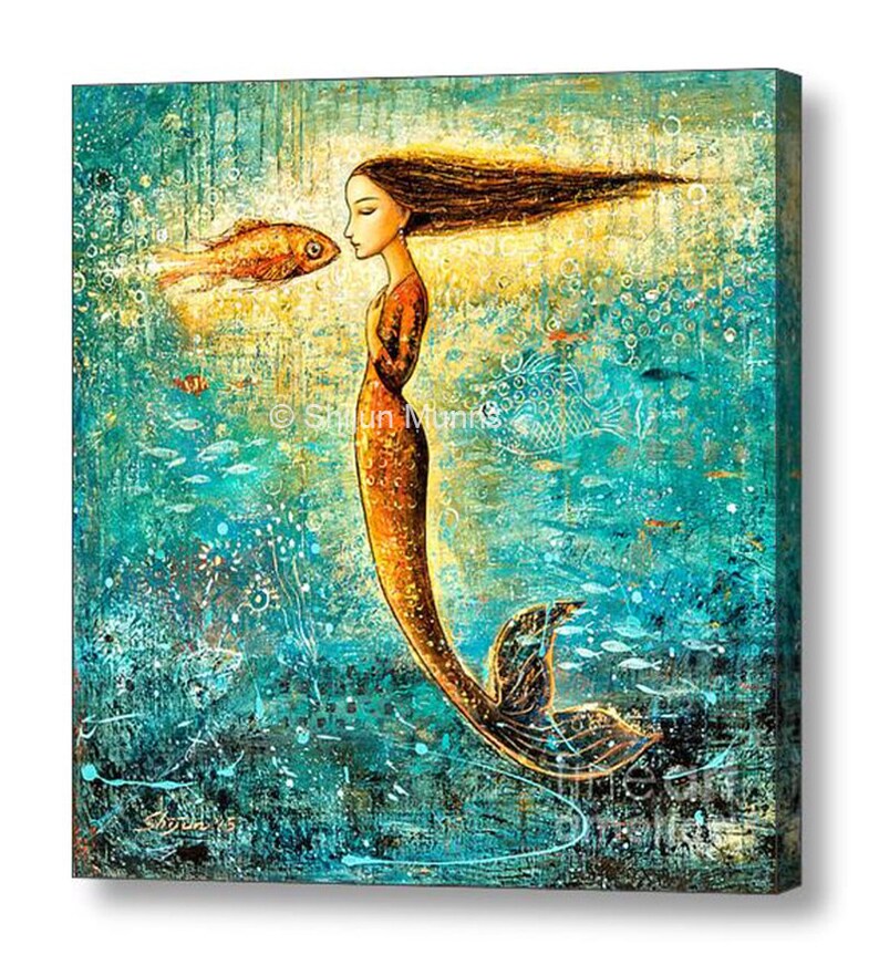 Mermaid Art Print,mystical Mermaid Blue Giclee Print on Canvas by ...