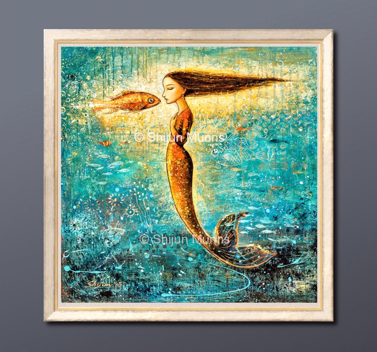 Mermaid Art Print,mystical Mermaid Blue Giclee Print on Canvas by ...