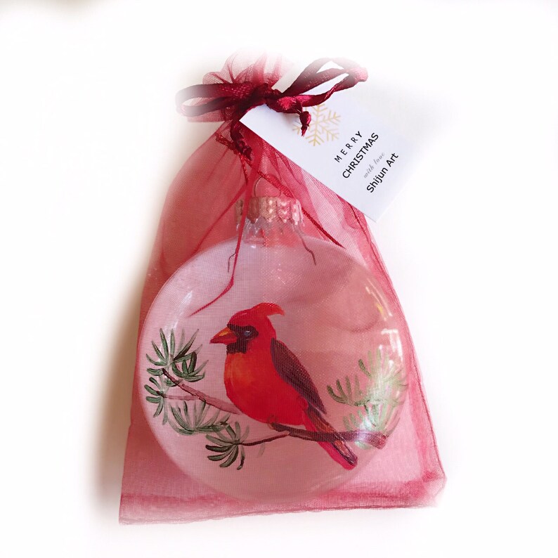 Christmas Bird Ornamentred Cardinal Flat Hand Painted Glass Etsy