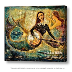 Mermaid art print, Mermaids Playing Music Under Sea-blue giclee print on canvas or paper by Shijun Munns-Fantasy art-oil painting-Signed image 3