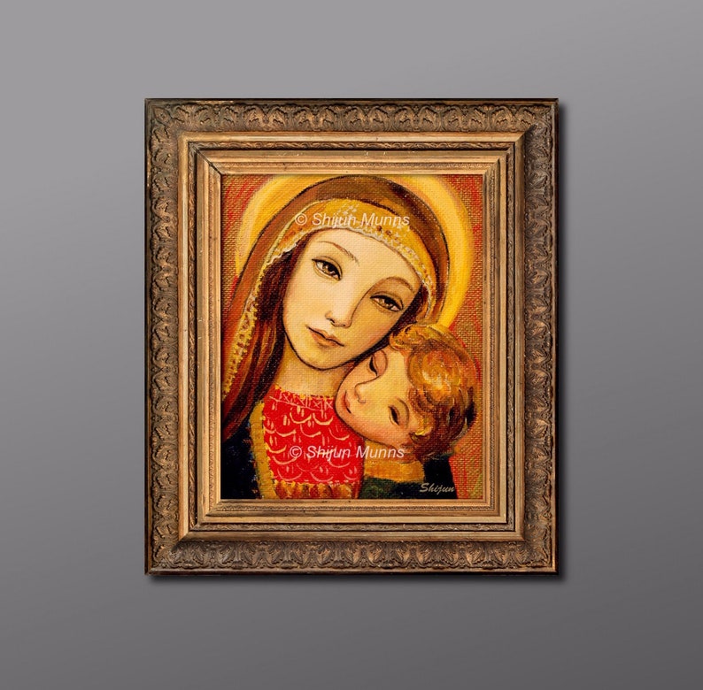 Mother and Child Art Print Golden Color Madonna and Child - Etsy