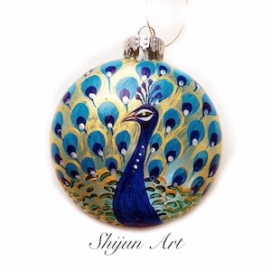 Hand Painted glass Ornament 3&quot;,Christmas ornaments, Christmas tree decorations, peacock flat glass  ornament,Christmas gift,Holiday gifts