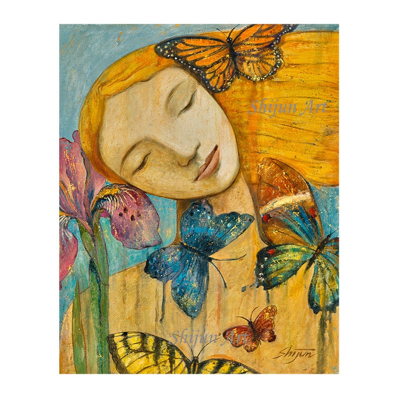 Art original,Rebirth,Peace,butterfly girl,original oil on canvas by Shijun Munns-Art gift-Fantasy wall art-origianl oil painting image 1