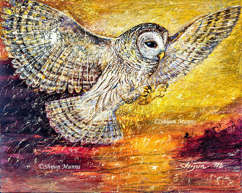 Flying Owl Giclee Art Print, Spiritual Wall Art by Shijun Munns