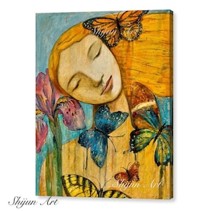 Art original,Rebirth,Peace,butterfly girl,original oil on canvas by Shijun Munns-Art gift-Fantasy wall art-origianl oil painting image 2