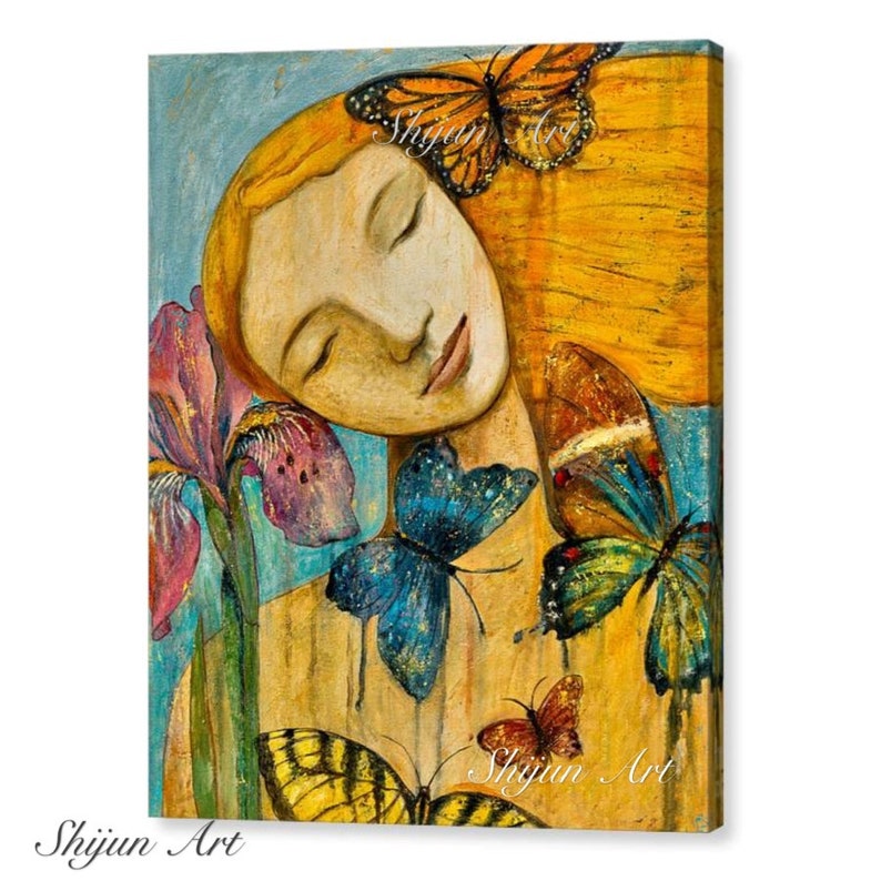 Art original,Rebirth,Peace,butterfly girl,original oil on canvas by Shijun Munns-Art gift-Fantasy wall art-origianl oil painting image 2