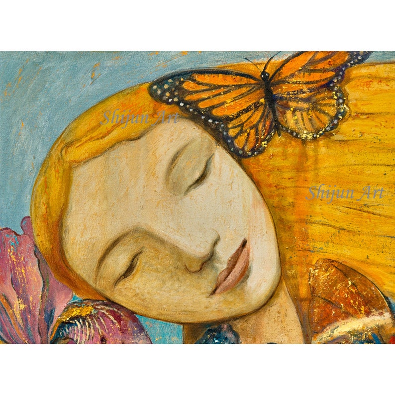 Art original,Rebirth,Peace,butterfly girl,original oil on canvas by Shijun Munns-Art gift-Fantasy wall art-origianl oil painting image 3