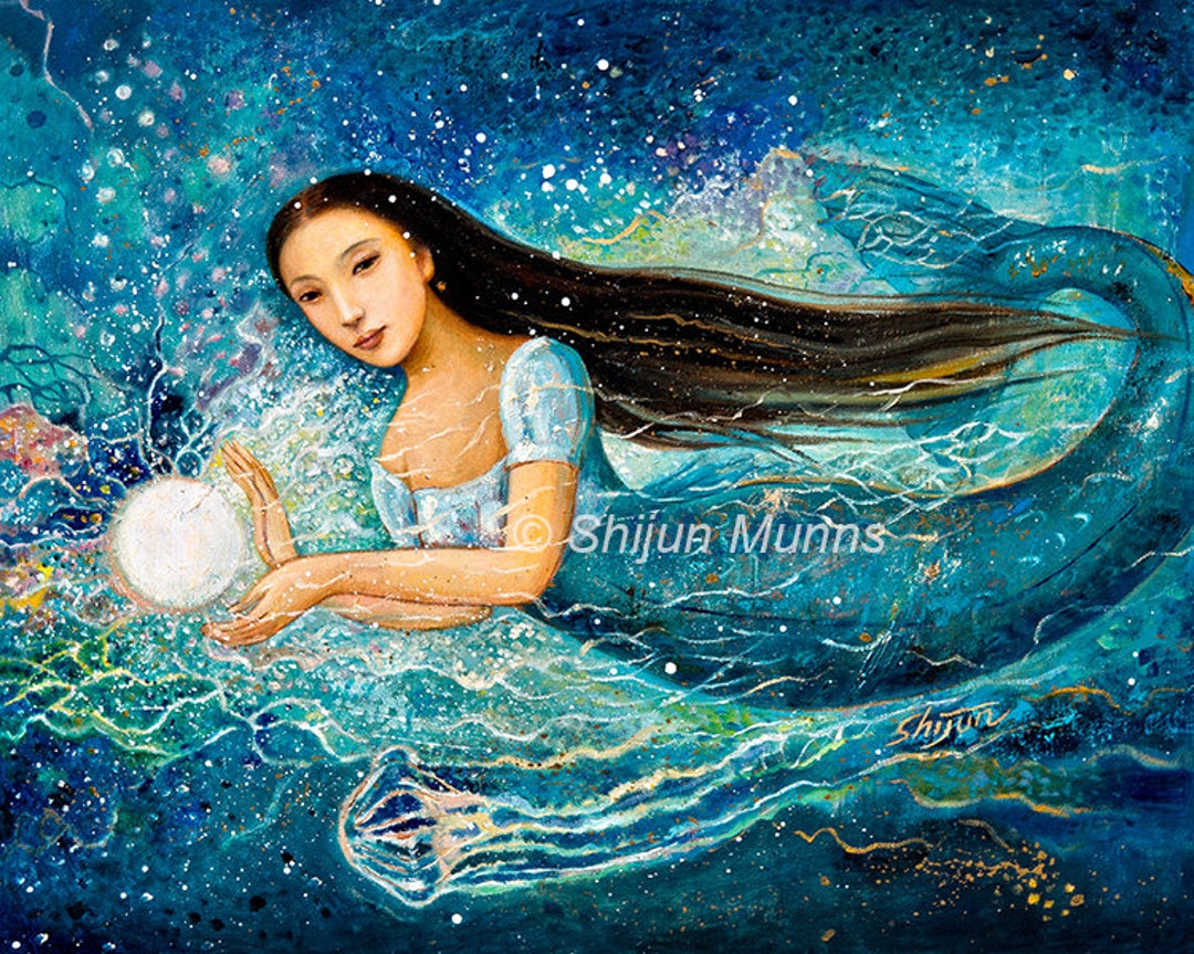 Mermaid Art Print, Mystic Mermaid-pearl-blue Giclee Print on Canvas or ...