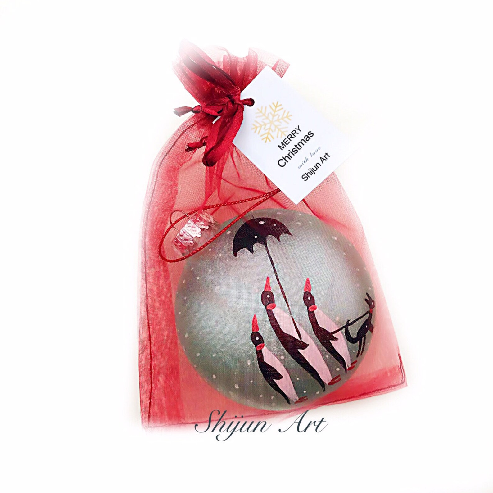 Penguin Christmas Ornament:Blue Flat Hand painted glass | Etsy