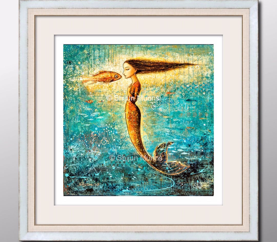 Mermaid Art Print,mystical Mermaid Blue Giclee Print on Canvas by ...
