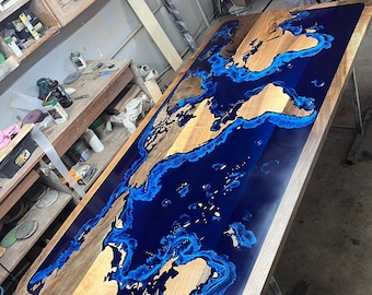 Handcrafted Epoxy World Map Dining Table – Pacific Ocean Nautical Yacht Furniture
