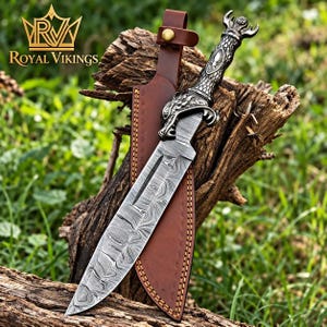 Damascus Steel Viking Knifw, Custom Hand Forged Viking Knifw For Father Day Gift, Decorative Unique Knifw For Camping, Gift For Viking Lover