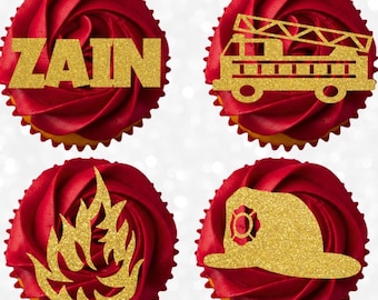 FireFighter Cupcake Charms | Firefighter Birthday Decorations | Firefighter Cupcake Toppers | Firefighter Baby Shower Decor