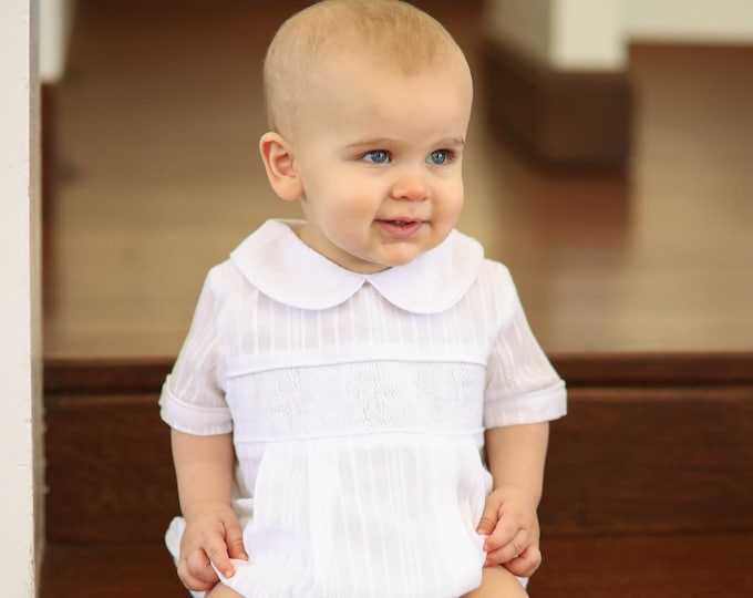Baby Boy Baptism Outfit, Baby Baptism Bubble, White Linen Smock Cross