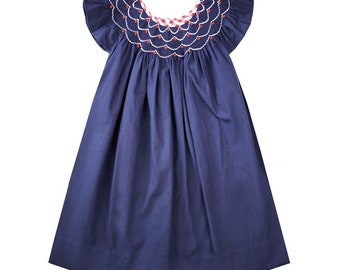 Girl smocked patriotic Dress, smocked Fourth of July Dress, Fourth of July Dress, Girl floral Dress, girl Birthday Dress, 4th of july dress