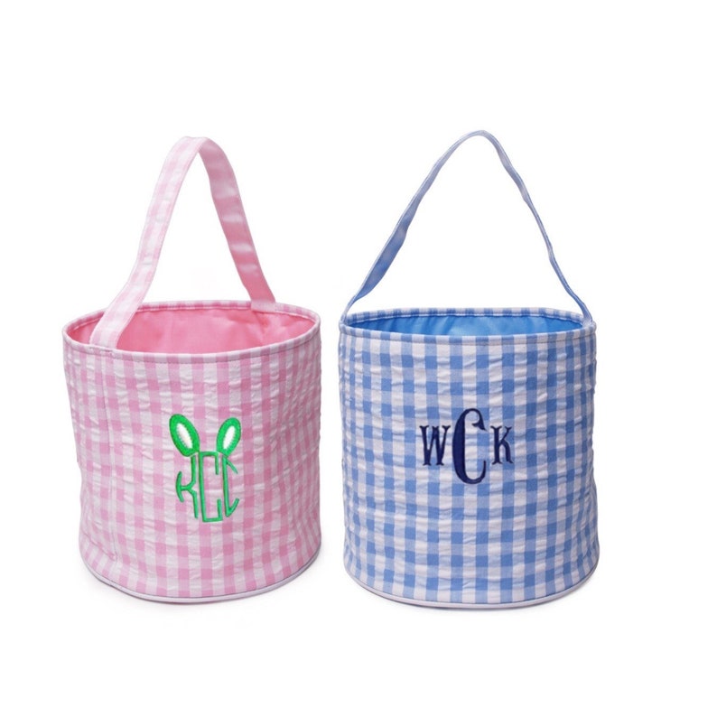Personalized Gingham Easter Buckets Easter Basket Kid Etsy