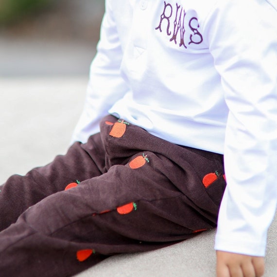 Boy Brown Corduroy Pumpkin Pants, Little Boy Thanksgiving Pants