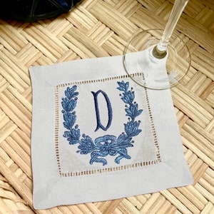 Leinen-Cocktail-Serviette, Monogramm-Getränk-Serviette, Baumwoll-Cocktail-Serviette, Bar-Wagen-Serviette, bestickte Serviette, benutzerdefinierte Leinen-Serviette