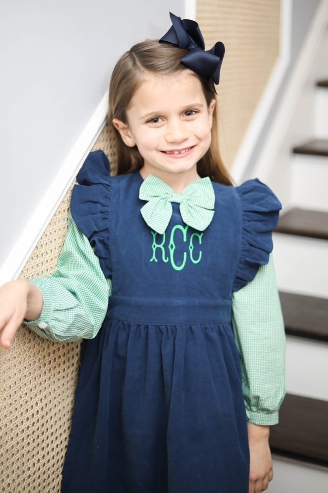 Navy Corduroy Dress Girl Monogrammed Dress Little Girl Navy Etsy