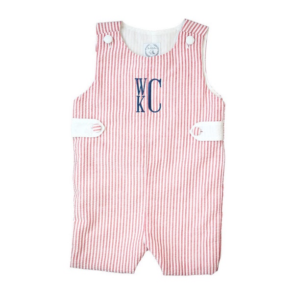 Stripe Seersucker Shortall With Octopus