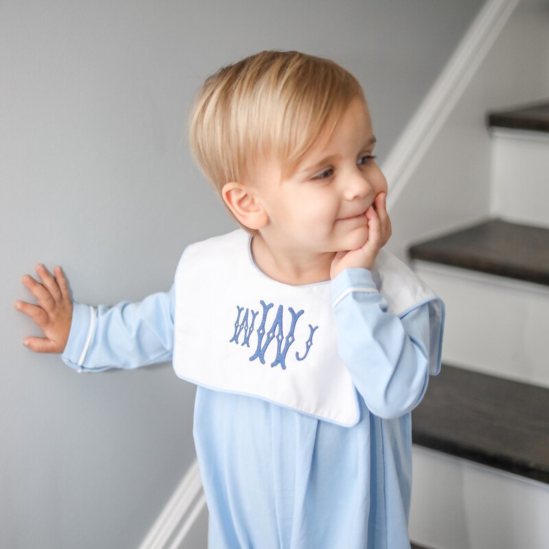 Baby Boys' French Smocked Bubble Romper – Heirloom White & Blue