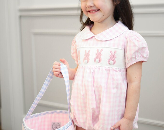 Baby Girl Easter Outfit, Smocked Bunny BUBBLE, Girl Easter Outfit