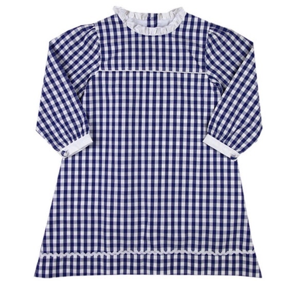 girls navy gingham dress