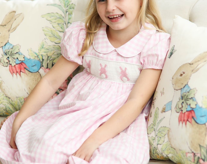 Girl Easter Dress Smocked Bunny Dress Girl Easter Bunny Etsy