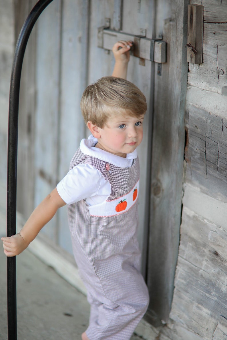Boy Smocked pumpkin Longall Boy Monogrammed Pumpkin outfit | Etsy